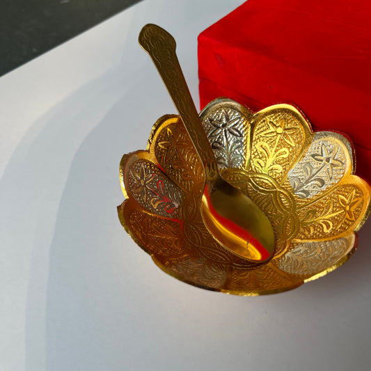 German Silver Gold plated bowl and spoon set
